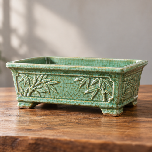 Rectangular Crackle Glaze Ceramic Planter Pot for Bonsai, Succulents, Indoor Plants, Tabletop Garden and Home Décor