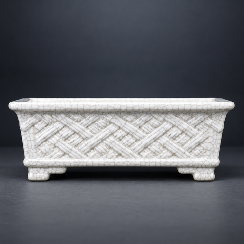 Rectangular Crackle Glaze Ceramic Planter Pot for Bonsai, Succulents, Indoor Plants, Tabletop Garden and Home Décor