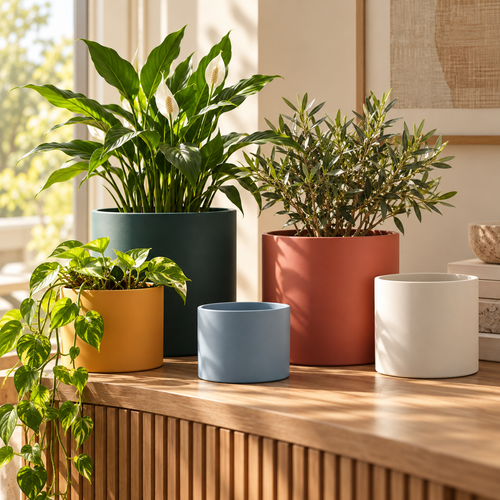 Modern Nordic Ceramic Cylinder Planter Pot with Drainage Hole for Succulents, Flowers, Indoor Plants, Desktop, Patio and Home Décor