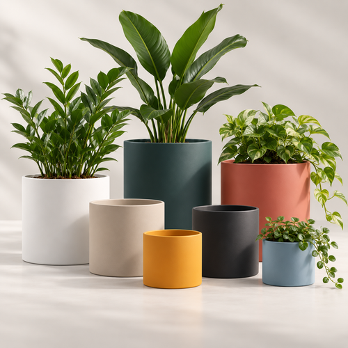 Modern Nordic Ceramic Cylinder Planter Pot with Drainage Hole for Succulents, Flowers, Indoor Plants, Desktop, Patio and Home Décor