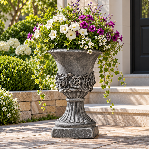Tall MgO Garden Urn Planter with Drainage Hole for Flowers, Herbs, Succulents, Patio, Porch, Entryway and Outdoor Garden Décor