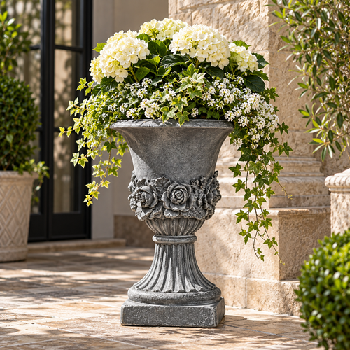 Tall MgO Garden Urn Planter with Drainage Hole for Flowers, Herbs, Succulents, Patio, Porch, Entryway and Outdoor Garden Décor