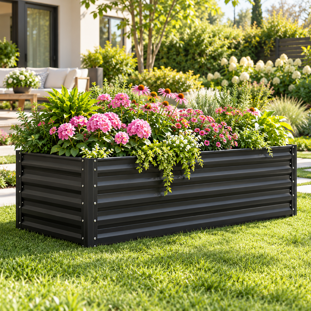 Galvanized Steel Raised Garden Bed with Reinforced Support Rods for Vegetables, Flowers, Herbs, Outdoor Gardening and Backyard Planting