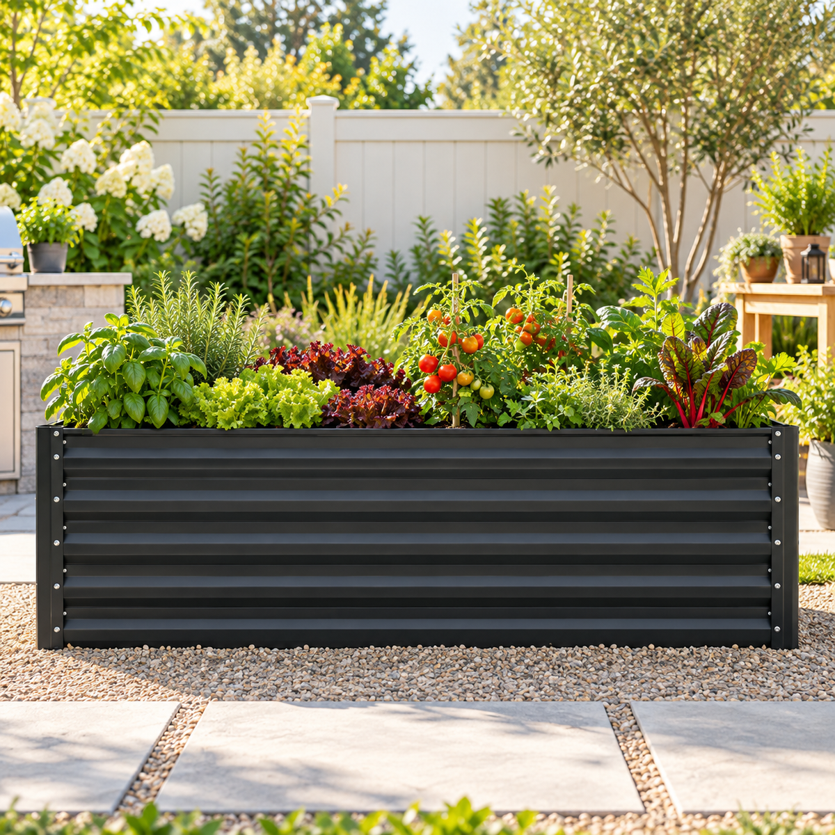 Galvanized Steel Raised Garden Bed with Reinforced Support Rods for Vegetables, Flowers, Herbs, Outdoor Gardening and Backyard Planting