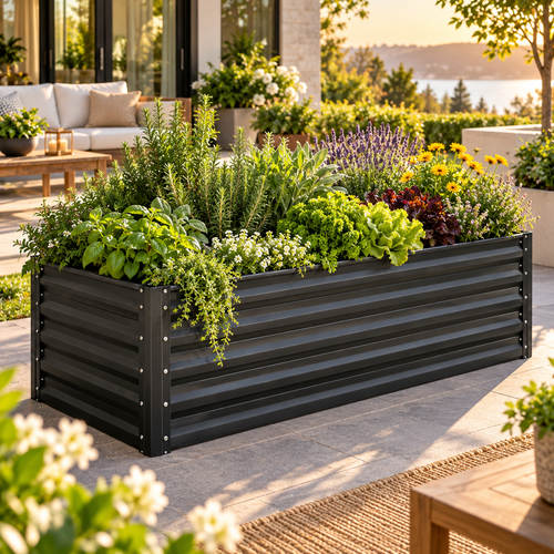 Galvanized Steel Raised Garden Bed with Reinforced Support Rods for Vegetables, Flowers, Herbs, Outdoor Gardening and Backyard Planting