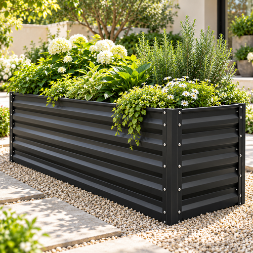 Galvanized Steel Raised Garden Bed with Reinforced Support Rods for Vegetables, Flowers, Herbs, Outdoor Gardening and Backyard Planting