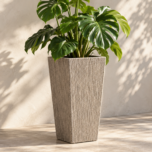 Tall Magnesium Oxide Planter with Wood Grain Texture for Indoor Outdoor Plants, Trees, Entryway, Patio, Porch, Balcony and Garden Décor
