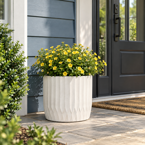 MGO Planter 12.75 Inch Round Textured Planter Pot for Indoor Outdoor Plants, Flowers, Herbs, Patio, Porch, Balcony, Garden and Home Décor