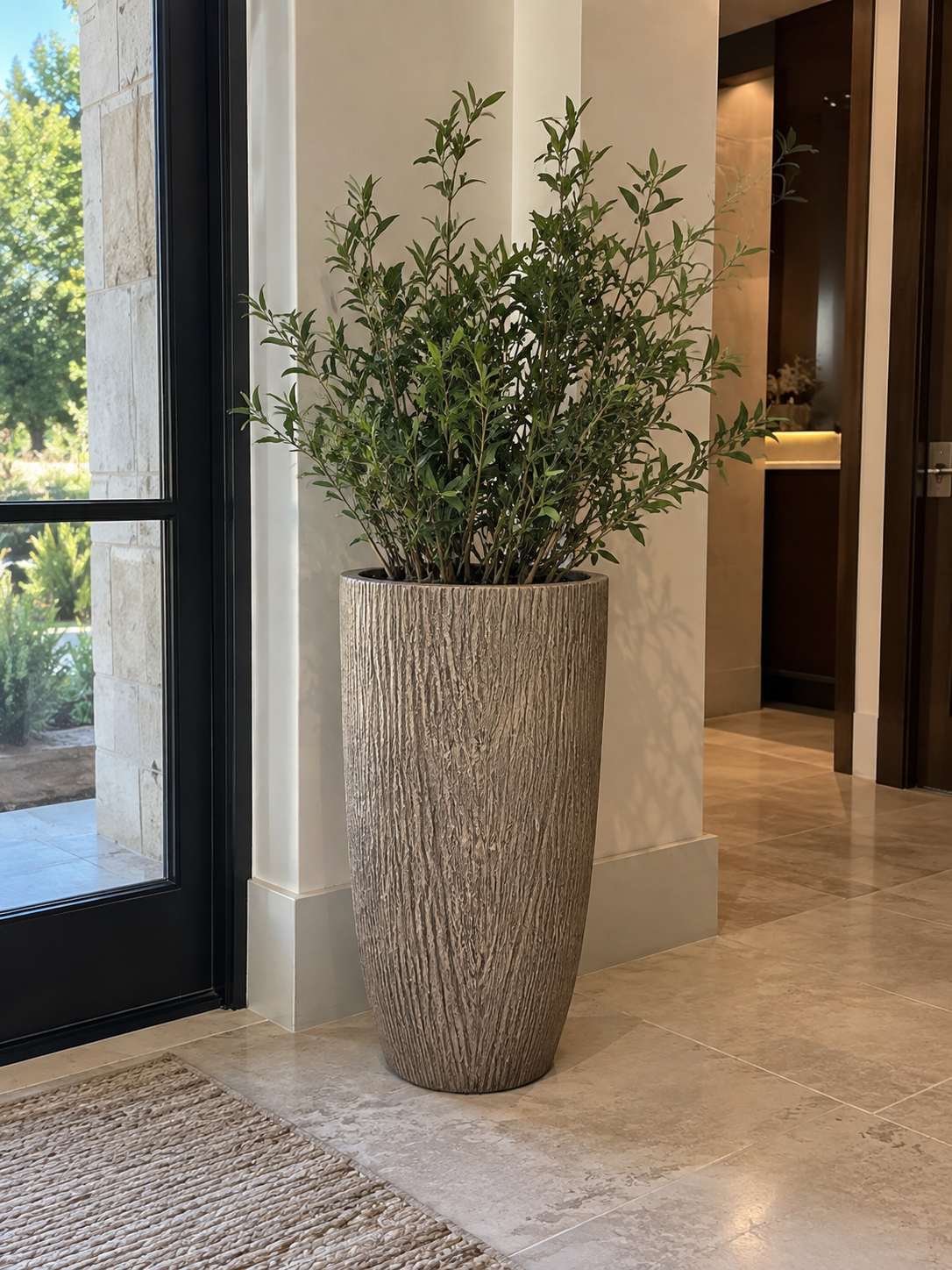 MGO Tall Planter with Wood Grain Texture for Indoor Outdoor Plants, Large Floor Plant Pot for Entryway, Patio, Porch, Balcony, Garden and Home Décor