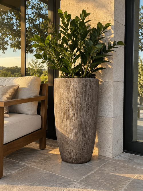 MGO Tall Planter with Wood Grain Texture for Indoor Outdoor Plants, Large Floor Plant Pot for Entryway, Patio, Porch, Balcony, Garden and Home Décor