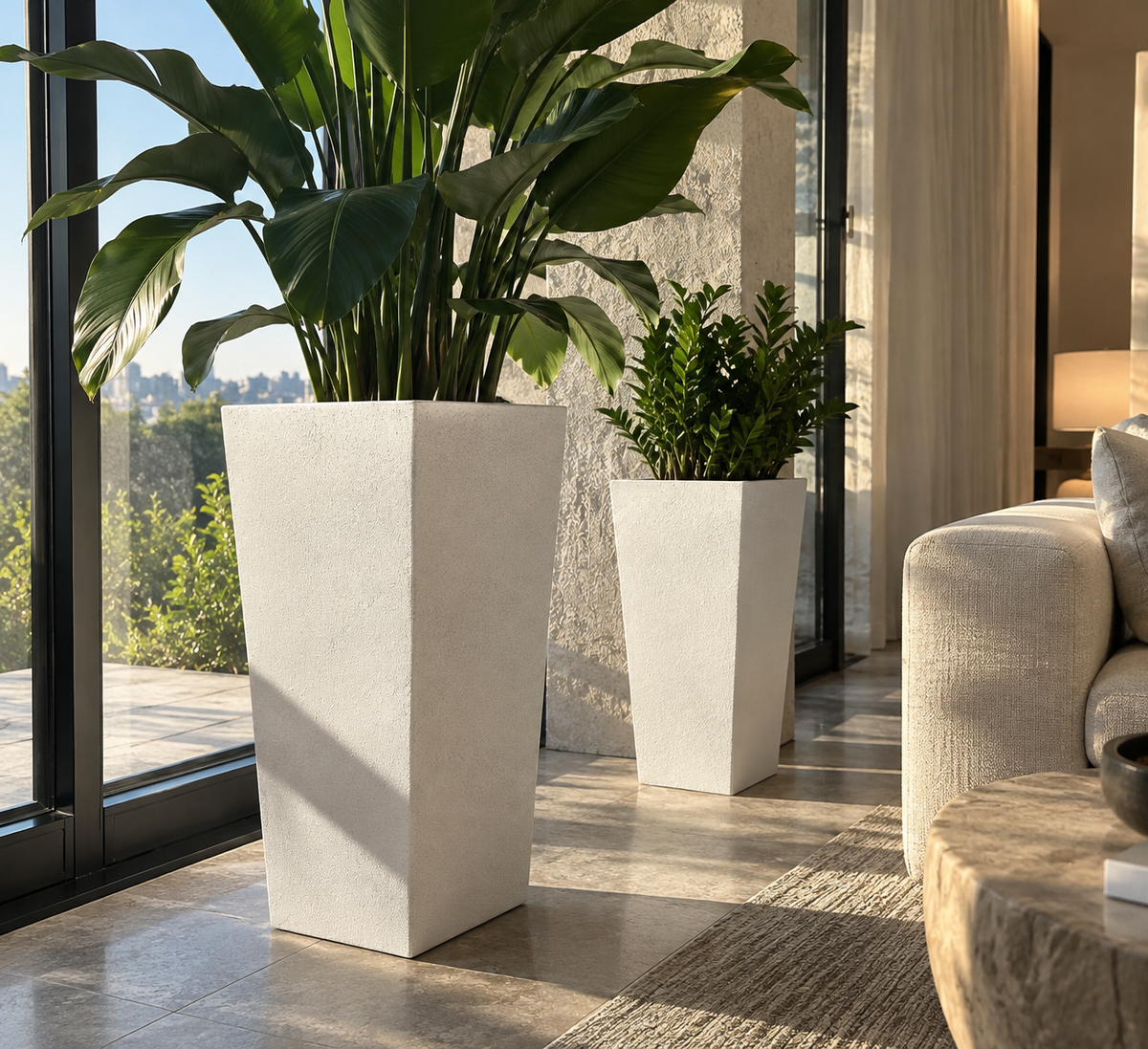 2-Pack Outdoor Planter Set, Flower Pots With Drainage Holes, Durable & Stackable Plant Pot, 22in & 18in, For Porch, Entryway, Patio, Yard, Garden, White
