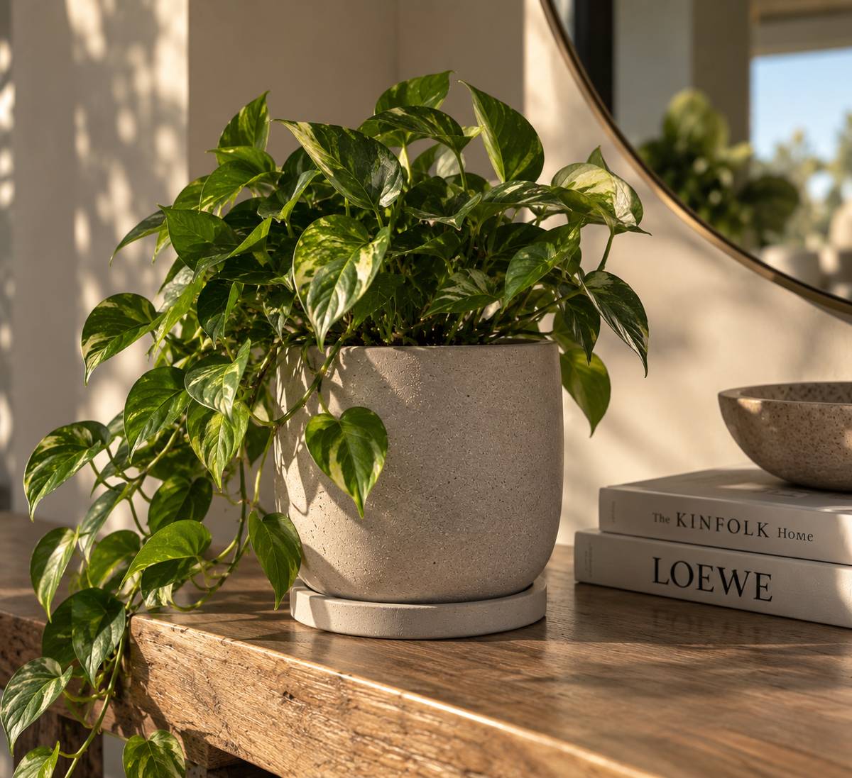 Round Cement Planter Pot for Indoor Plants, Tabletop Flower Pot for Home Décor, Office, Hotel, Shopping Mall and Greenery Displays