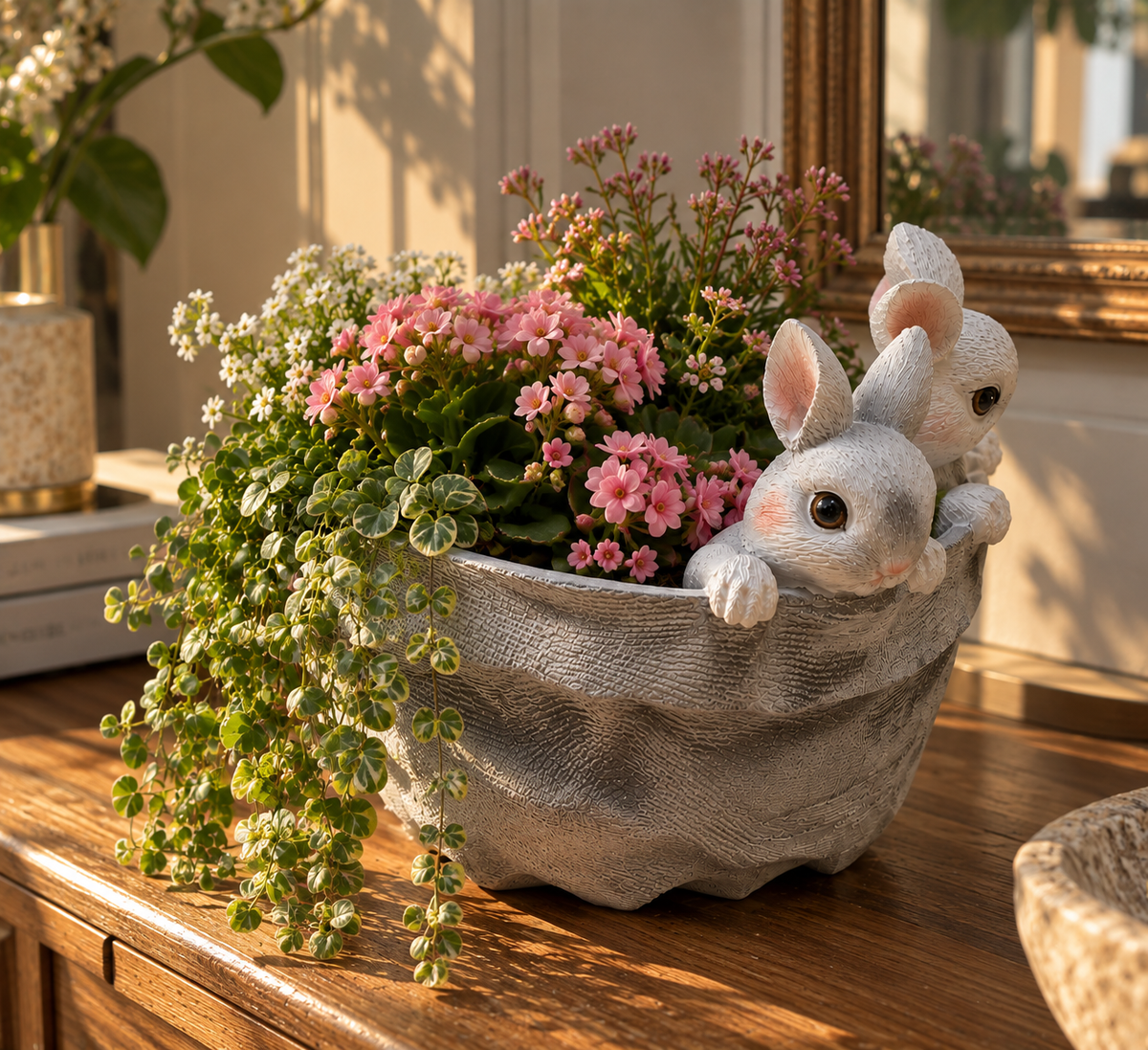Bunny Succulent Planter Pot, Rabbit Garden Decoration Flower Pot for Indoor Outdoor Plants, Decorative Animal Planter for Home, Office, Patio, Balcony and Garden Décor